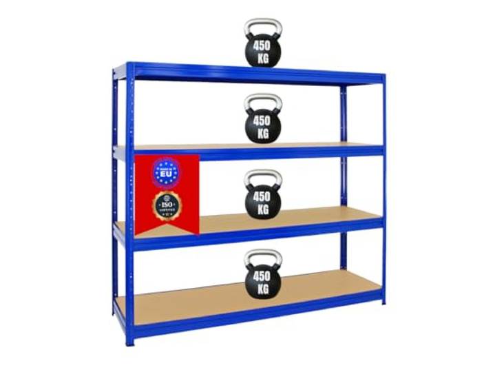 PROREGAL Schwerlastregal Dino Extra Breit 180x240x60 cm Fachlast 450kg Blau, Kellerregal, Lagerregal, Weitspannregal 60 cm tief