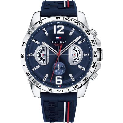 Multifunktionsuhr TOMMY HILFIGER "DECKER", blau (dunkelblau), Armbanduhren, Herren, Quarzuhr, Armbanduhr, Herrenuhr, Datum, Silikonarmband