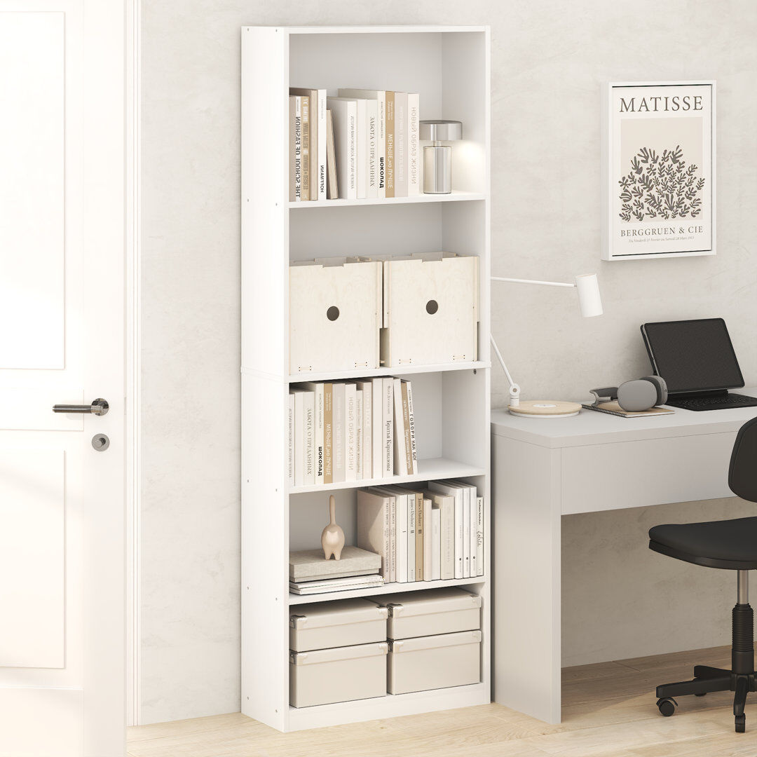 17 Stories JAYA Book Shelf, 5-Tier Bookshelf with Open Storage Shelf, Standing Bookcase, 24.1 x 62.5 x 180.6 cm, for Home Office, Living Room, Bedroom, Espresso White 180.59cm H X 62.48cm W X 24.13cm D