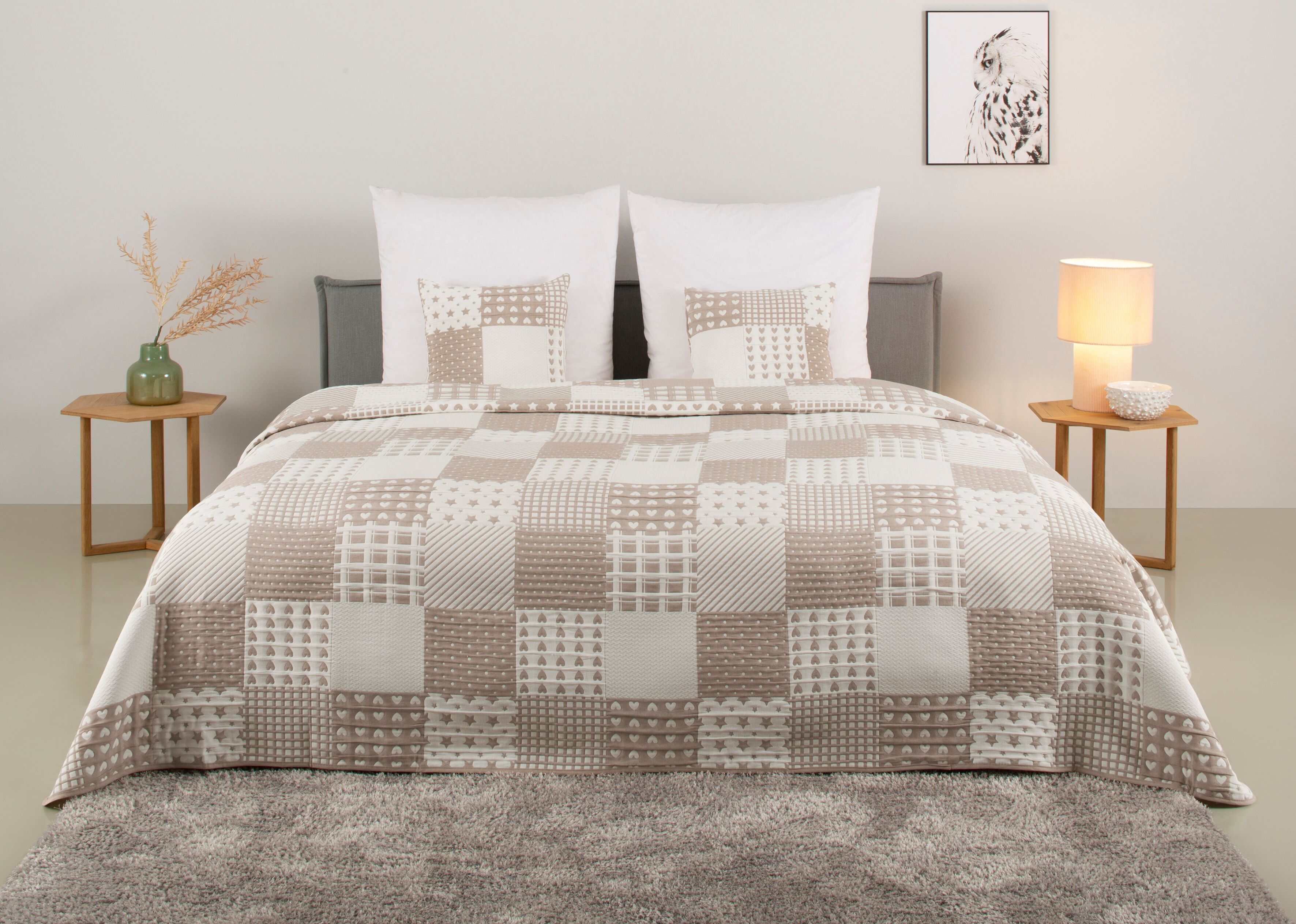 Tagesdecke GOODPRODUCT "Gretje gesteppte Tagesdecke für Kinder, Tagesdecke im Patchwork-Design", beige, B:250cm L:240cm, Baumwolle, Polyester, Tagesdecken, Tagesdecke beige B/L: 250cm x 240cm