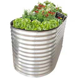 Lemodo Hochbeet Metall 160x80x78cm oval, silber, Pflanzbeet wetterfest, Gartenbeet