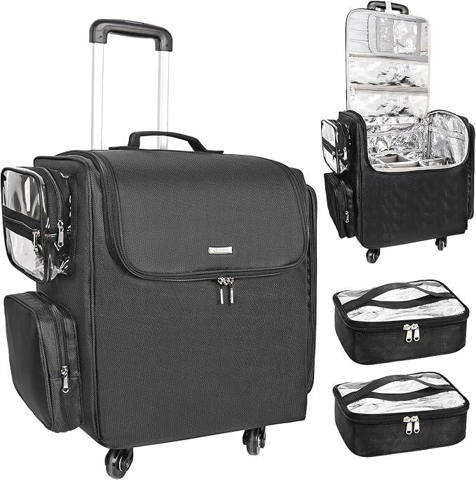 Rolling Kosmetikkoffer, Friseur Reisetasche mit 4 Rädern, Wärmedämmung volle Schicht, justierbare Teiler, Haar Werkzeuge und Kosmetik Speicher Organizer Trolley Koffer Make-up Warenkorb