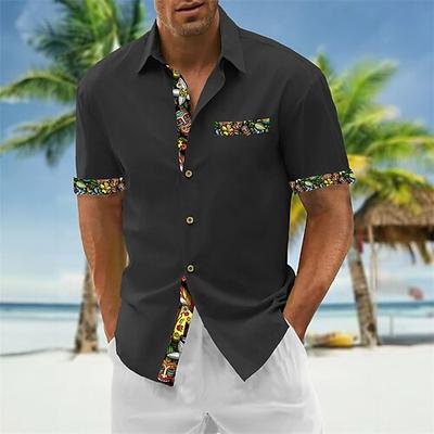 Herren Hemd Sommerhemd Freizeithemd Strandhemd Knopfhemd Schwarz Weiß Wein Grün Dunkelgray Kurzarm Druck Revers Urlaub Hawaiianisch Bekleidung Polyester Mode Lässig Bequem