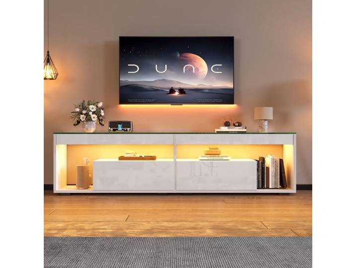 Meuble TV haut de gamme LED écran 70  noir 2 tiroirs salon et chambre LIVING