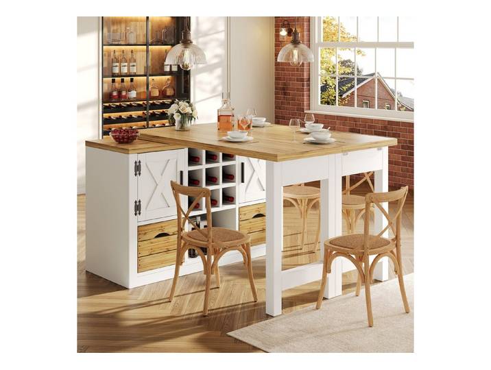i@home Bartisch Ausziehbarer Kücheninsel-Esstisch (Packung Set), Sideboard 360° drehbare ausziehbarer mit großem Stauraum