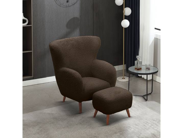 Fauteuil et repose-pieds MASNI Marron Tissu teddy Ciela 90 x 98 x 83cm
