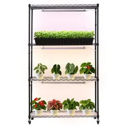 VEVOR Pflanzenregal mit Wachstumslicht 90x35x150 cm, 4-stufiger Pflanzenständer, Pflanzenregal mit Rädern, 90 W 3-farbige Vollspektrum-Lichter, Blumenregal aus Metall für Samenkeimung