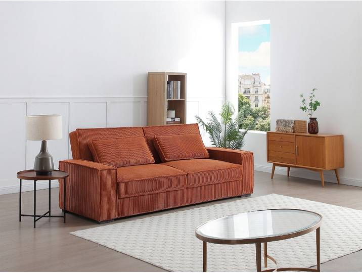 Sofa 3-Sitzer mit Schlaffunktion - Cord - Terracotta - FINORO