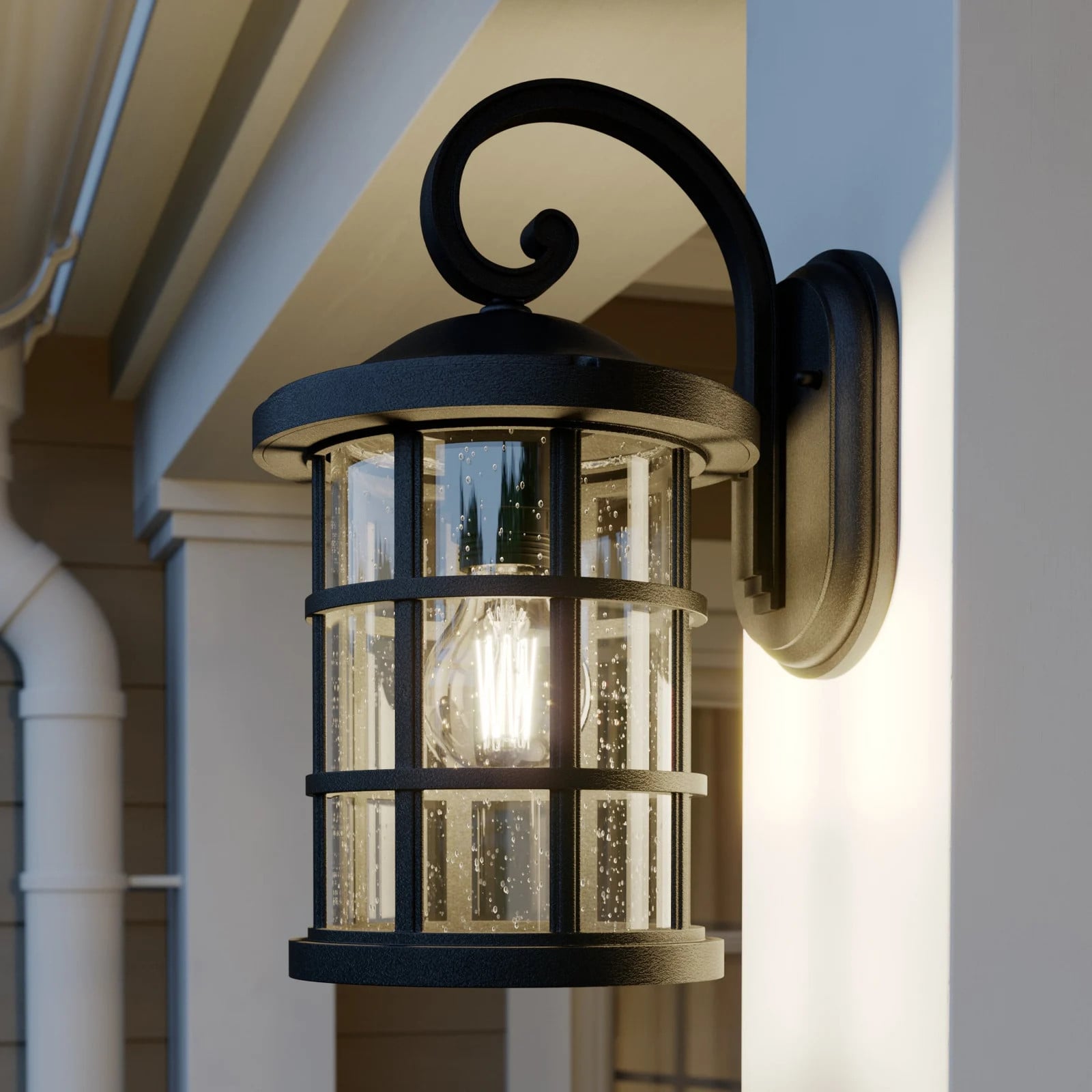 Lindby Ankea Buitenwandlamp - Zwart/Transparant - Antieke Lantaarn - Dimbaar