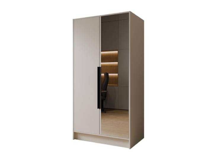 MEBLINI Kleiderschrank LUSINDA 100 cm - Drehtürenschrank mit einem Spiegel - mit schwarzen Griffen - Kleiderstangen und Regalböden - Kaschmir