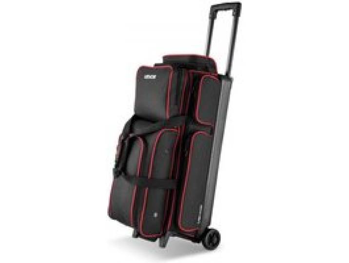 VEVOR Bowlingballtasche für 3 Bälle mit Doppelrollen & separatem Fach für Schuhe (bis US-Größe 16) & übergroßer Zubehörtasche, einziehbarer Griff lässt sich auf 105 cm ausziehen Schwarz + Rot