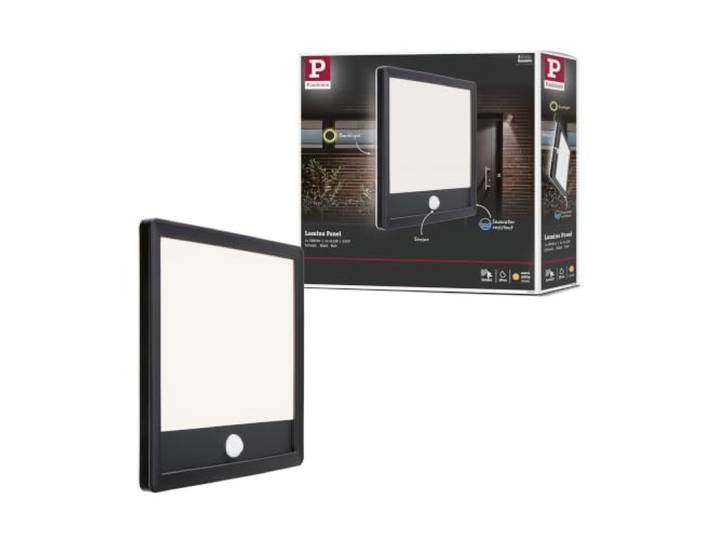 Paulmann 94665 LED buitenverlichting Panel Lamina met bewegingsmelder IP44 hoekig incl. 1x14,5W warmwit zwart buitenpaneel kunststof lichtpaneel 3000K