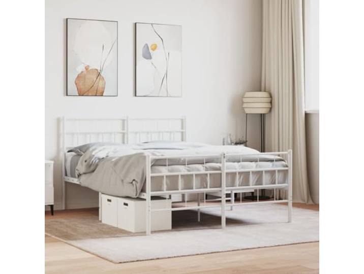 Pulverbeschichteter Stahl klassisches Design Metallbett Weiß 160x200 cm Metallbett Bettgestell mit Kopf- und Fußteil Weiß 160x200 cm Stabil Stahl Lattenrost mit Stauraum Schlafzimmer