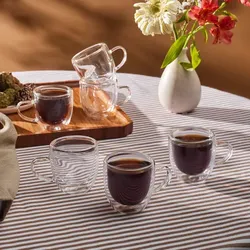 Karaca Olivier 6-teiliges doppelwandiges Espresso- und türkisches Kaffeetassen-Set für 6 Personen, 80 ml, klar