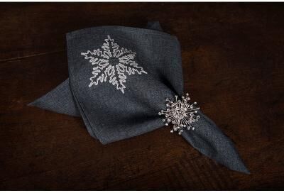 Xia Home Fashions Glisten Snowflake Embroidered Christmas Napkins, 20 by 20-Inch, Set of 4, Grey