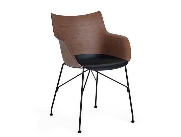 KARTELL chaise avec accoudoirs Q/WOOD (Foncé, base noire - bois palqué, polymère renforcé thermoplastique et acier)