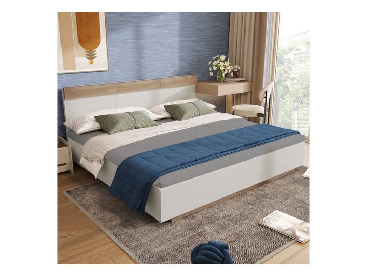 Merax Holzbett mit Patchwork Design, Doppelbett 140x200cm mit Lattenrost, Schwebebett, Bettgestell