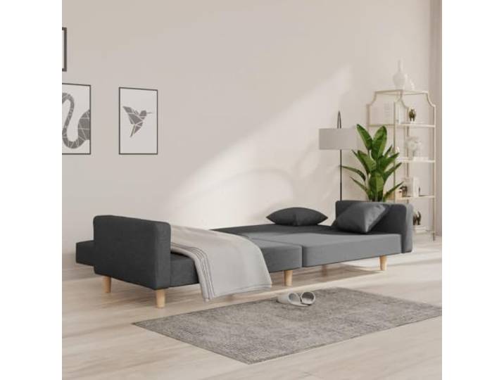 KTHLBRH Schlafsofa 2-Sitzer hellgrau mit 2 Kissen Struktur aus Holz, atmungsaktiver Stoff, umwandelbar in ein Einzelbett, 110 kg pro Sitz