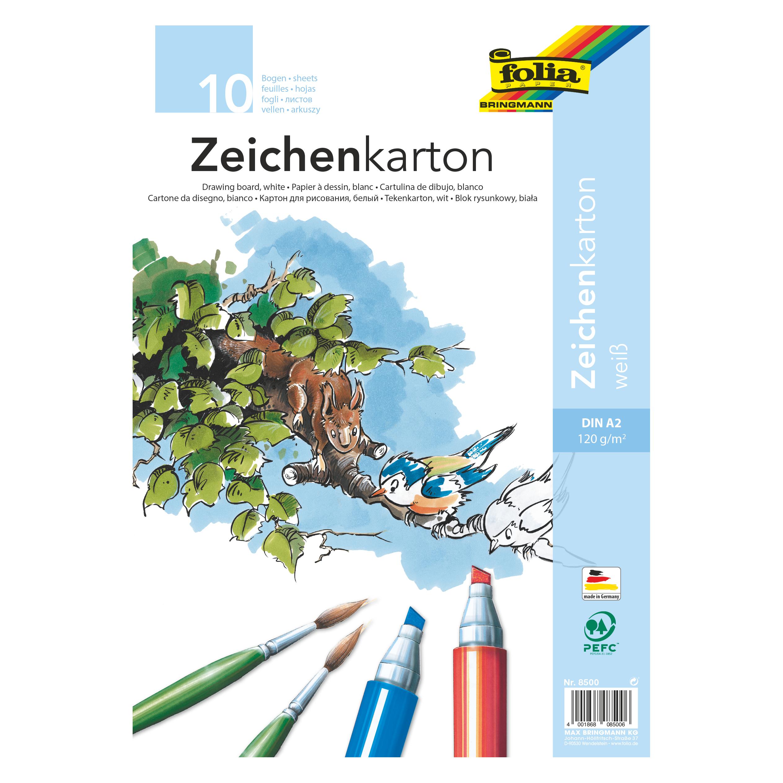 Folia Zeichenkarton A2 10Bg weiss (120 g/m²) (8500)