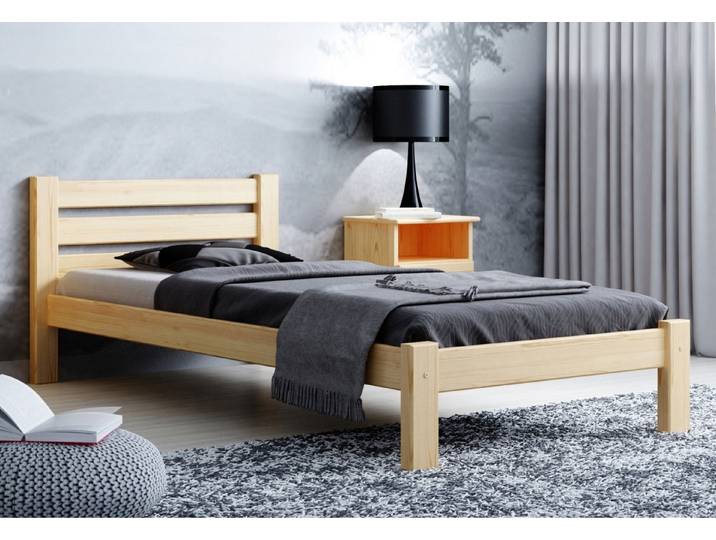 Home Collective Holzbett Einzelbett Massivholz Bett mit Massive Bettbeine & Lattenrost, 210x102x72 cm, Kiefer Natur