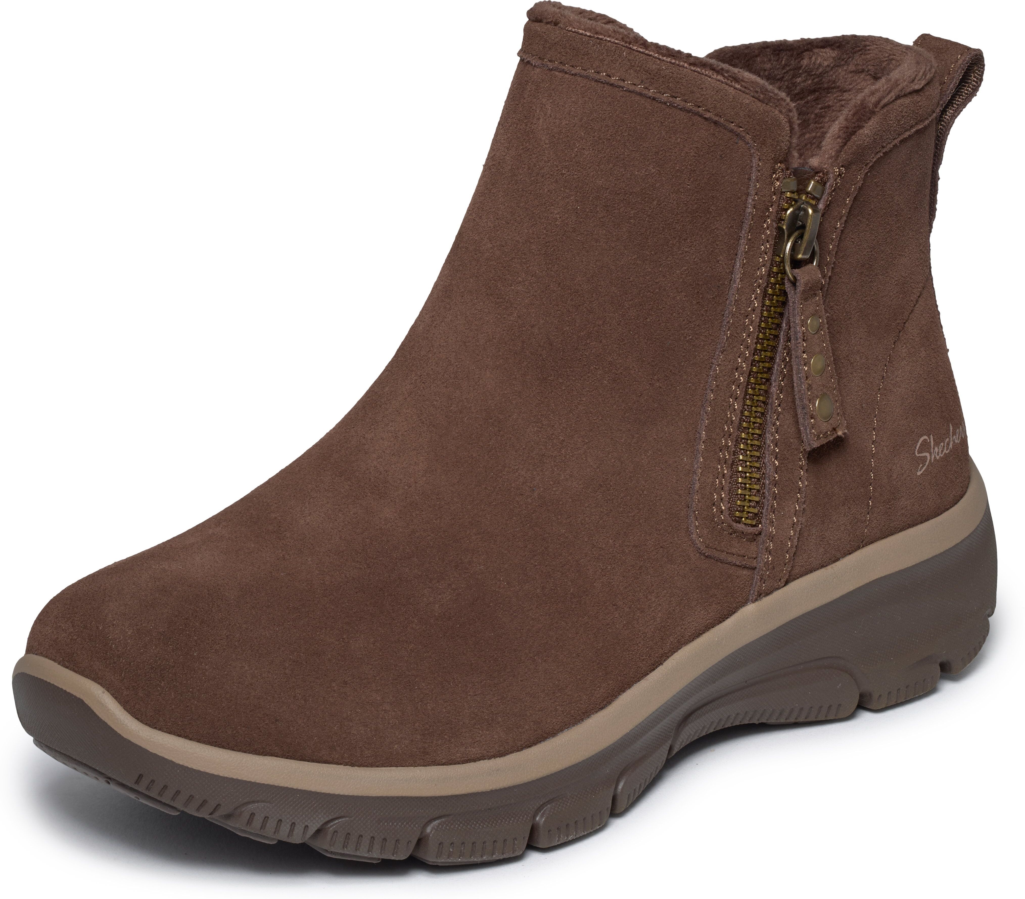 Winterboots SKECHERS "EASY GOING-", Damen, Gr. 40, braun (dunkelbraun), Veloursleder, Schuhe Winterboots, Stiefelette mit Reißverschluss und Air-Cooled Memory Foam