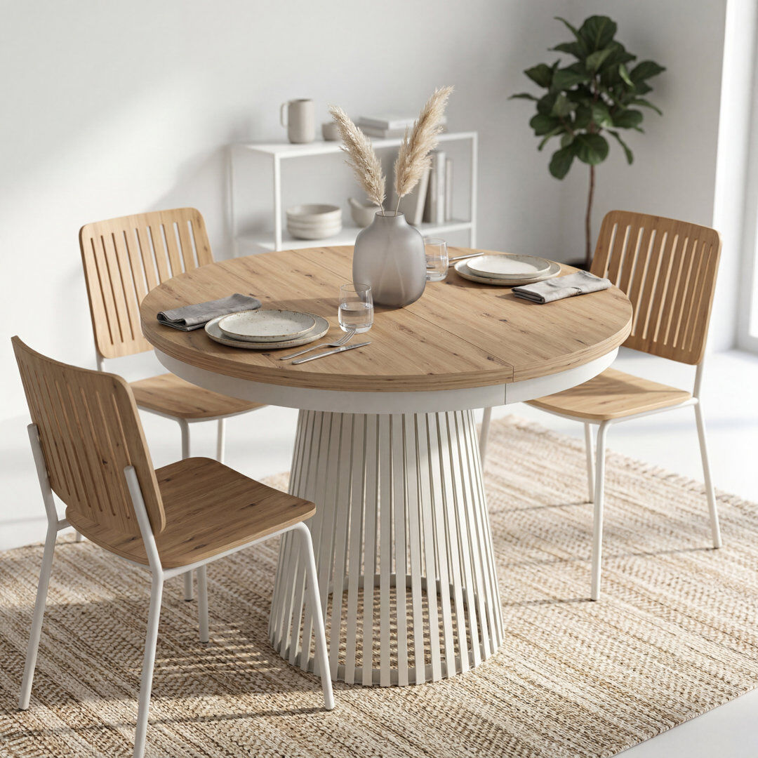 East Urban Home 180 " Extendable Round and Oval Dining Table Cashmere/Artisan