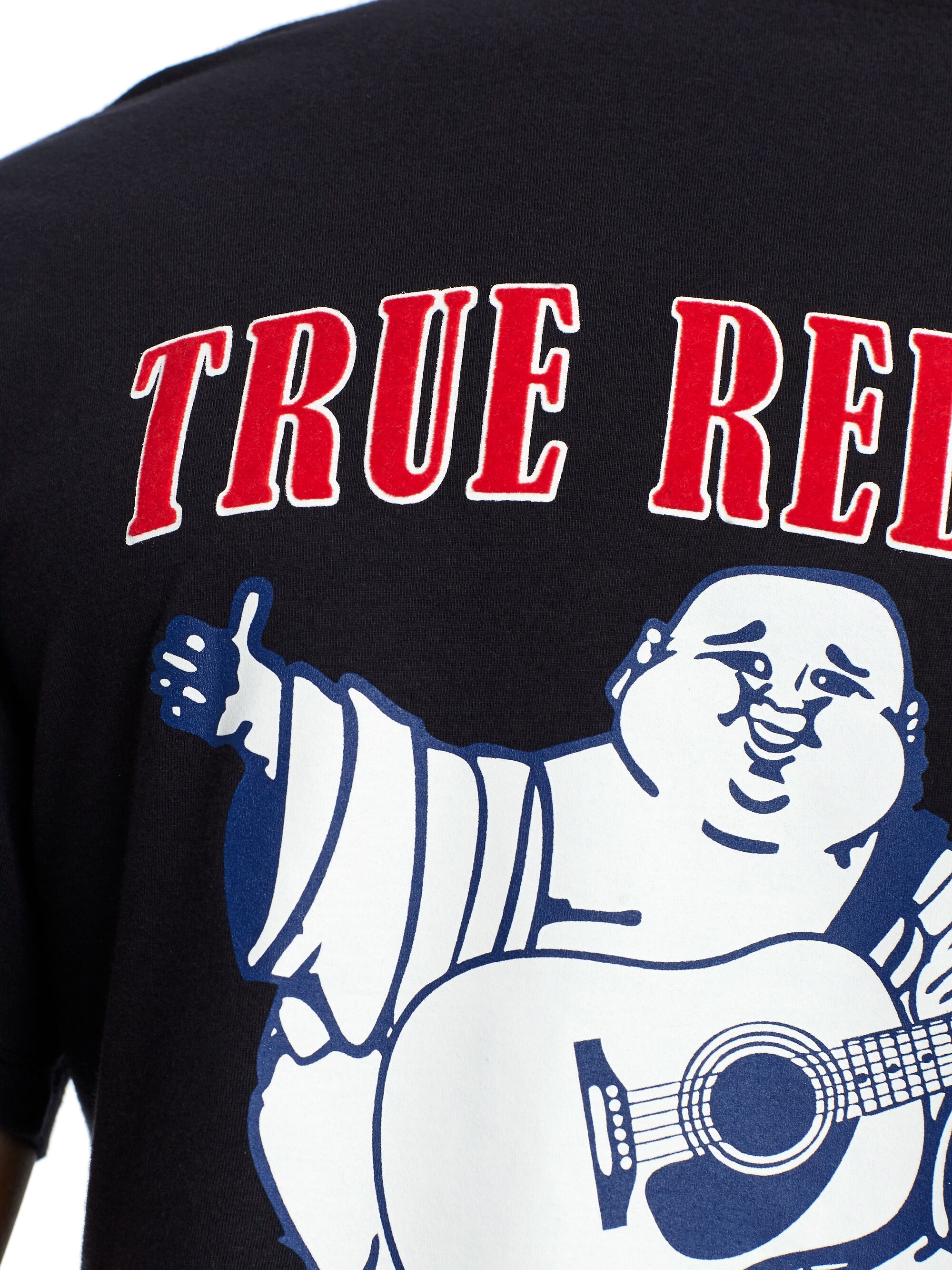 Rundhalsshirt TRUE RELIGION "BUDDHA CREW TEE", Herren, Gr. M, schwarz, Jersey, Obermaterial: 100% Baumwolle, bedruckt, regular fit normal, Rundhals, Shirts Rundhalsshirt, Baumwolle, regular fit schwarz M