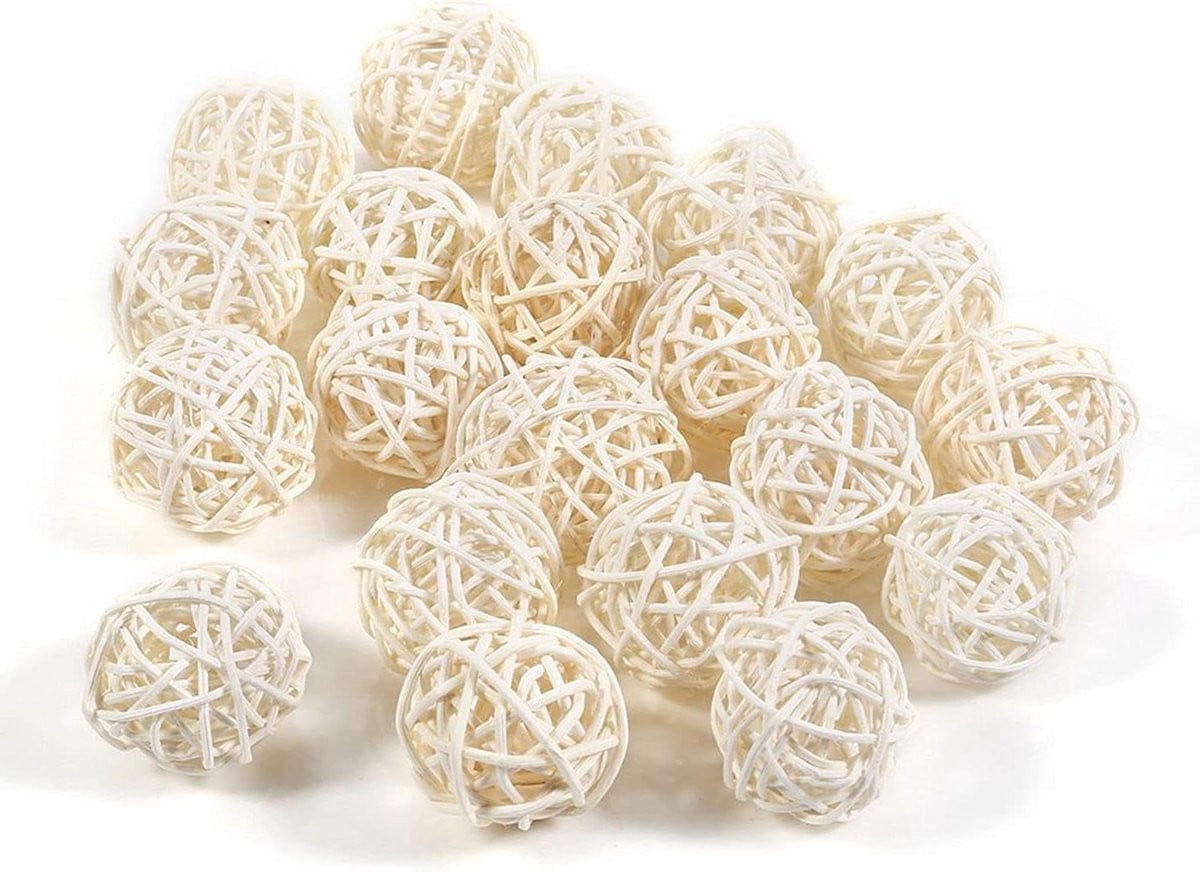 Ronte Decoratieve Rotan Ballen Wit - Set van 20 Stuks