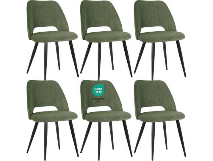 JIJIAN Esszimmerstühle 6er Set, Streifencord mit Ausschnittrückenlehne Stühle Esszimmer, Küchenstühle, Wohnzimmer Essstühle, Gepolsterte Stühle für Esszimmer, Küche, Schlafzimmer, Grün