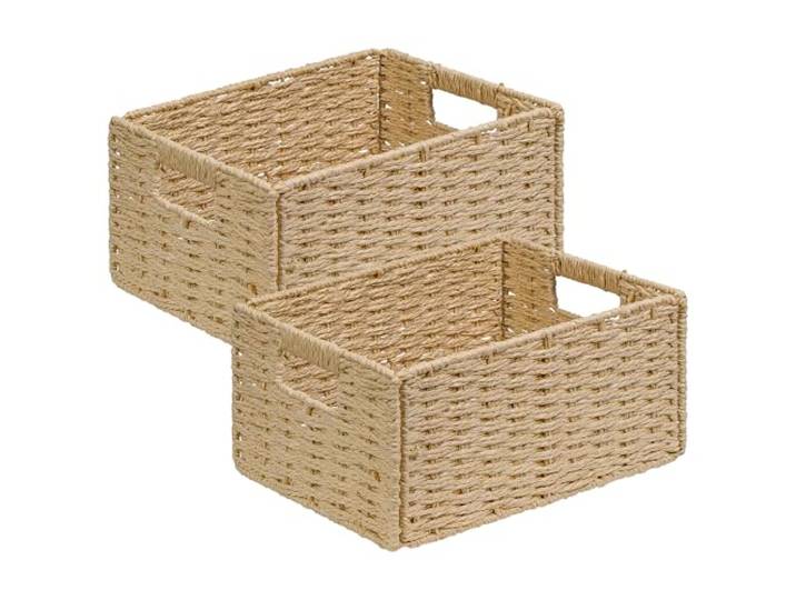 Aluusy Panier Osier Rectangulaire\, Lot de 2 Panier Tressé Pliable en Papier de Jacinthe d'eau\, Panier d'étagère Kallax 31x22.5x15cm\, Panier de Rangement Tressé Salle de Bain Salon Bureau Cuisine