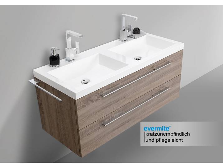 Doppelwaschtisch 120 cm mit Unterschrank, Evermite Waschbecken, Made in Germany