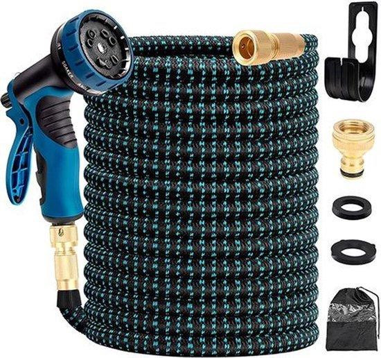 J.E Flexibele Tuinslang 15 Meter - Blauw - Knikvrije Uitschuifbare Tuinslang met Messing Koppelingen