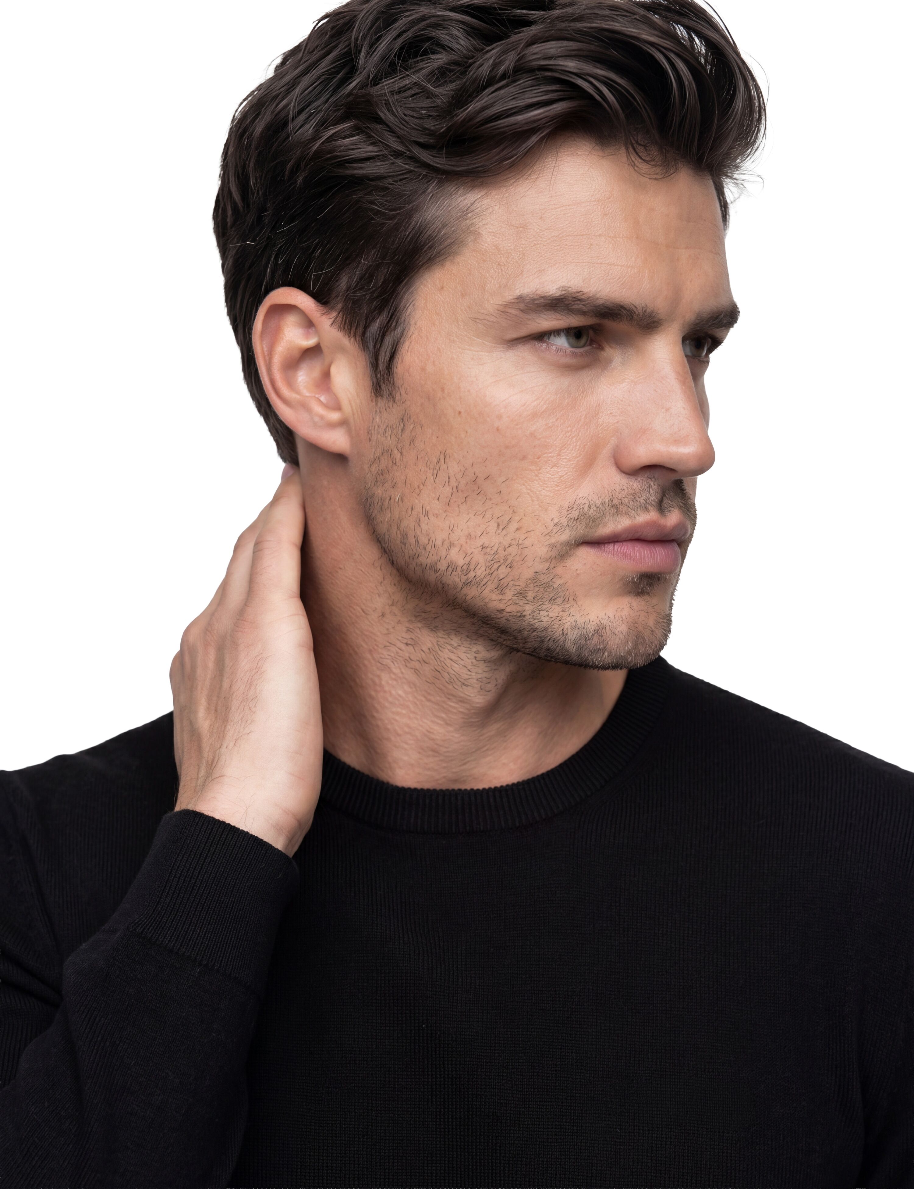 Strickpullover GUESS "MARCOS", Herren, Gr. L, schwarz (jet schwarz a996), Feinstrick, Obermaterial: 50% Polyester, 40% Polyamid, 5% Seide, 5% Wolle, unifarben, regular fit normal, Rundhals, Bündchen, Pullover Strickpullover, Rundhals, Feinstrick mit Woll-