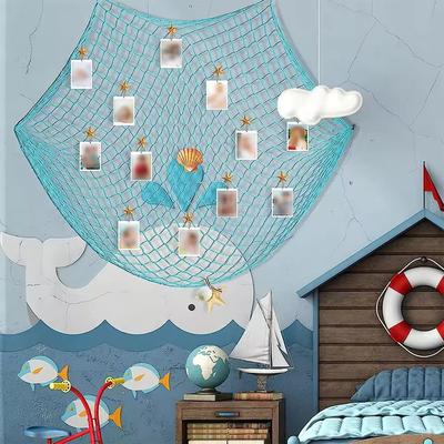 Inspired Living Seaside Charm Cotton Fishnet Wall Hanging blue