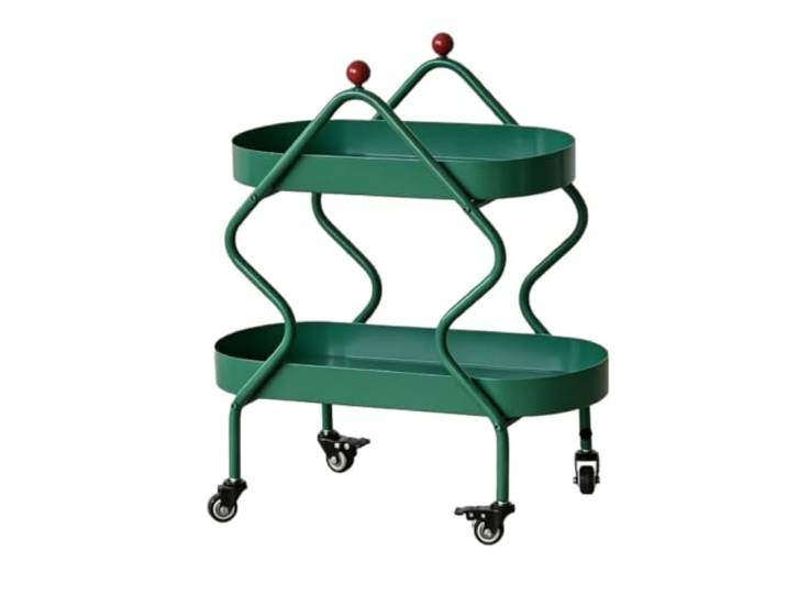 JRSIUNH Aufbewahrungs-Beistelltisch Mit Ablage, Rollbarer Beistelltisch Gewellter Eisenrahmen, Feststellbare Rollen, Geeignet Als Wohnzimmer-Beistelltisch(Green)