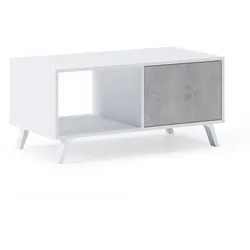 SKRAUT HOME Sideboard mit Türen, Wohnzimmer, Modell WIND, farbe MATT WHITE und Zementgrau, 92x50x45cm _ MESAWINDBLCEM
