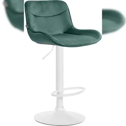 Décoshop26 - Barhocker x1 drehbar ergonomische Form dekorative grüne Samtnaht weißes Metallgestell 10_0006229