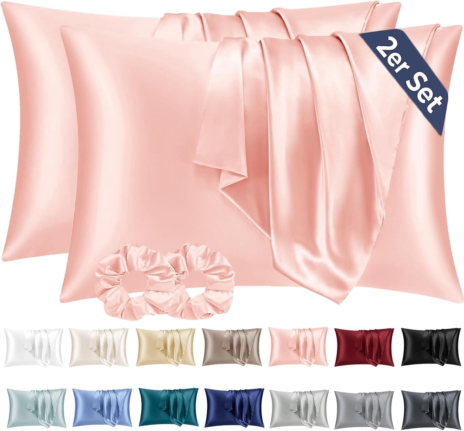 SnelShoppen Luxe Satijnen Kussensloop Roze met 2 Haarbanden, 40x60 cm