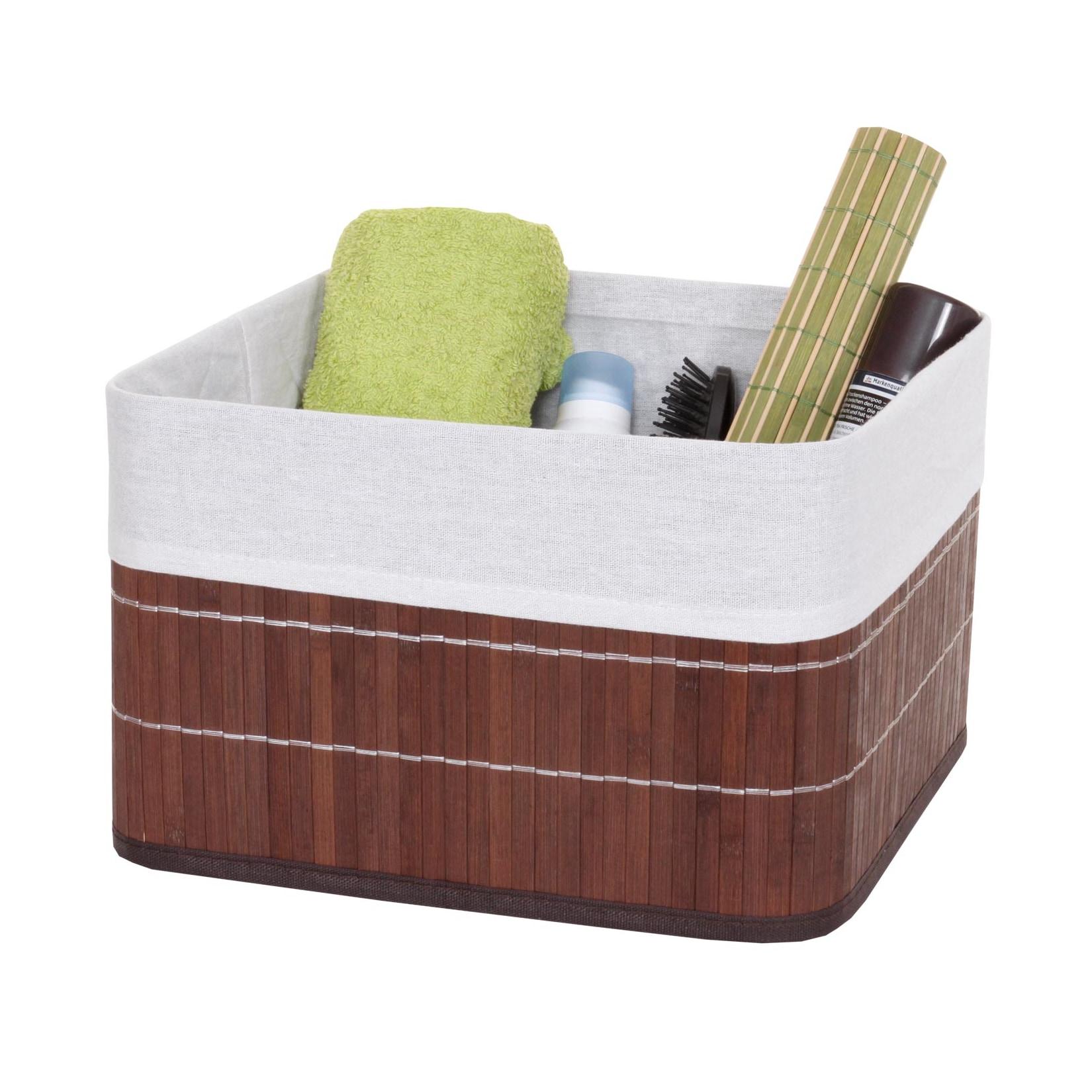 2er-Set Aufbewahrungskorb MCW-C21, Korb Aufbewahrungsbox Ordnungs-/Sortierbox Regalkorb, Bambus 33x33x23cm ~ braun