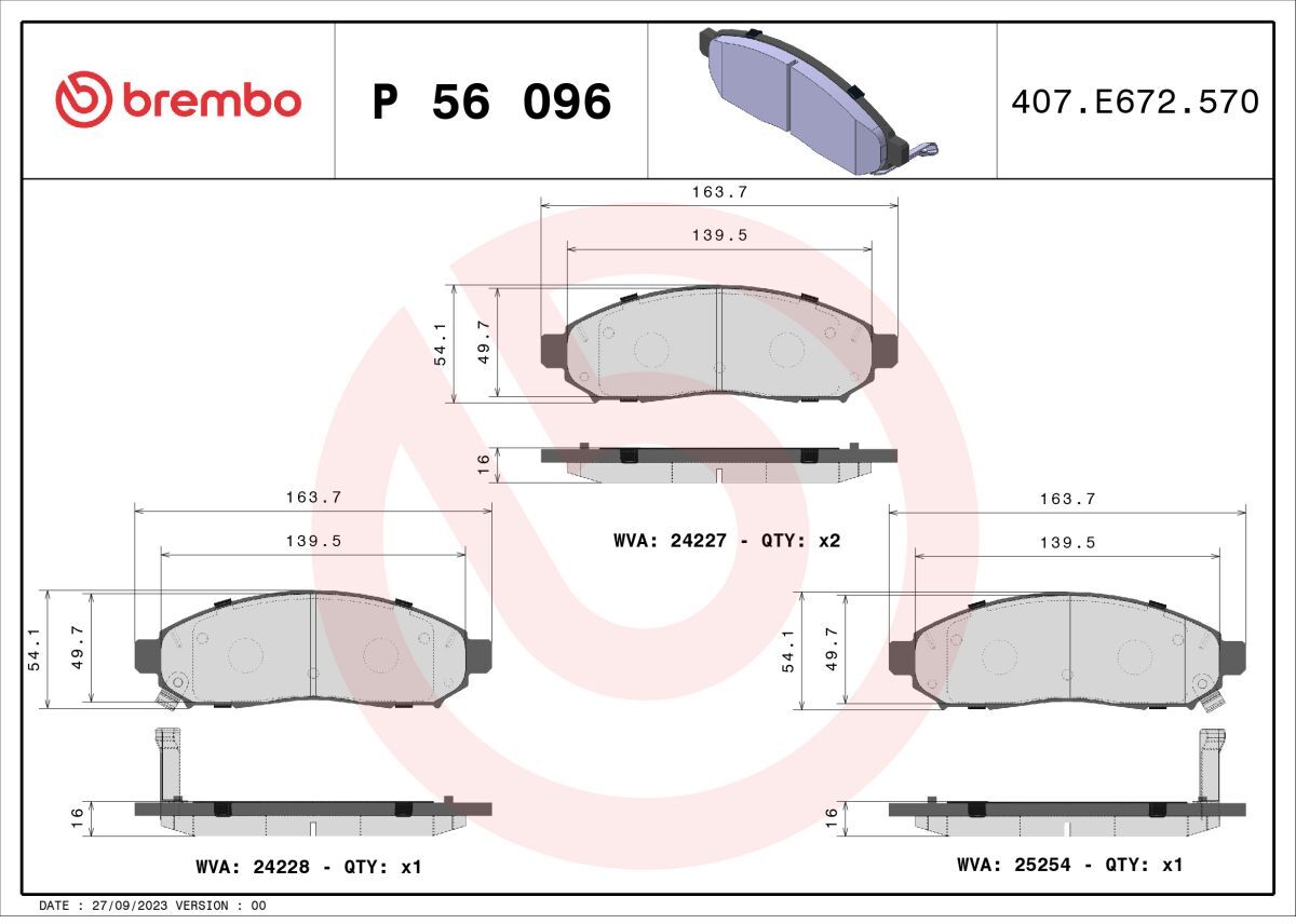 Bremsbelagsatz BREMBO P 56 096