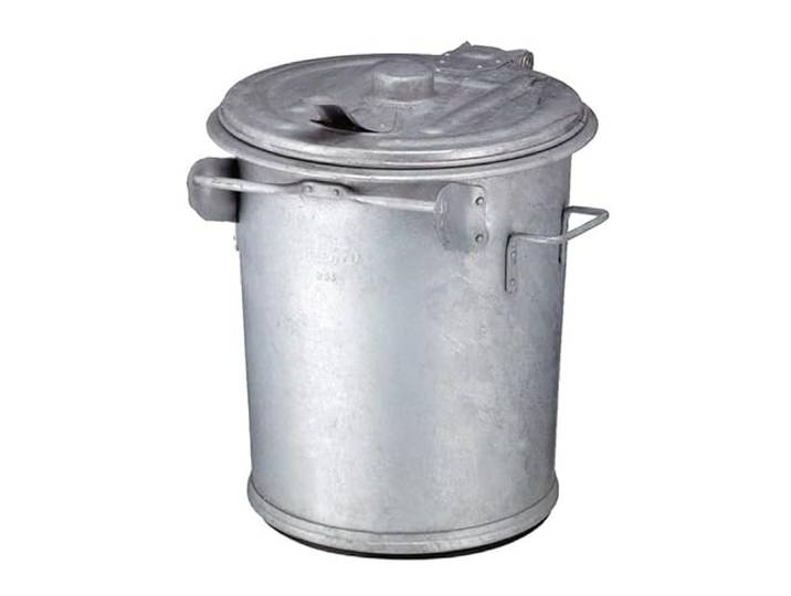 PROREGAL Feuerfeste runde Mülltonne aus Stahl 70 Liter, HxØ 63x50cm Verzinkter Stahl Silber
