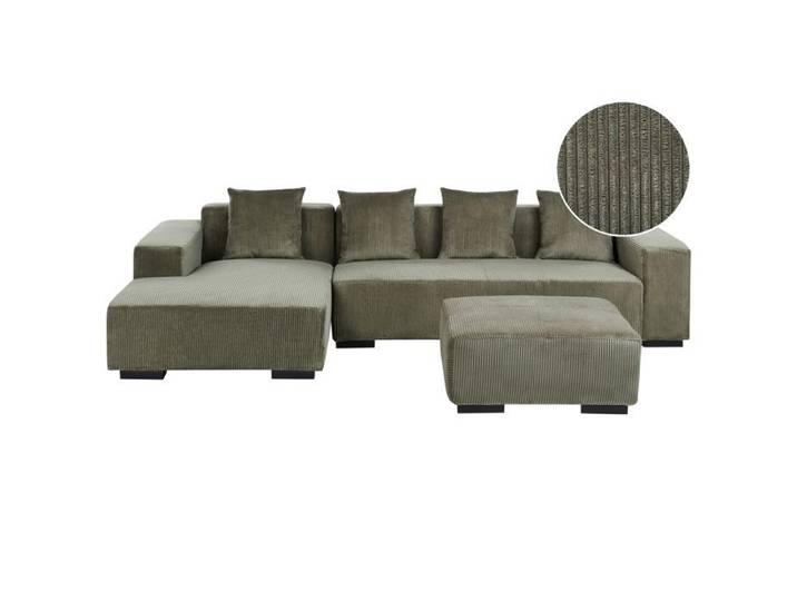 Canapé d'angle 4 places LUNGO Velours côtelé Vert avec ottoman Côté droit