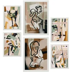 POSTER Set Mit 6 Extravagante Formen In Weibliche Zusammenfassung A3 & A4 Weißer Rahmen