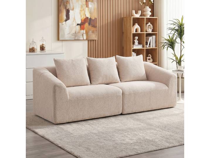 HOMCOM Canapé 3 Places Chenille Beige Extra Large Rembourré