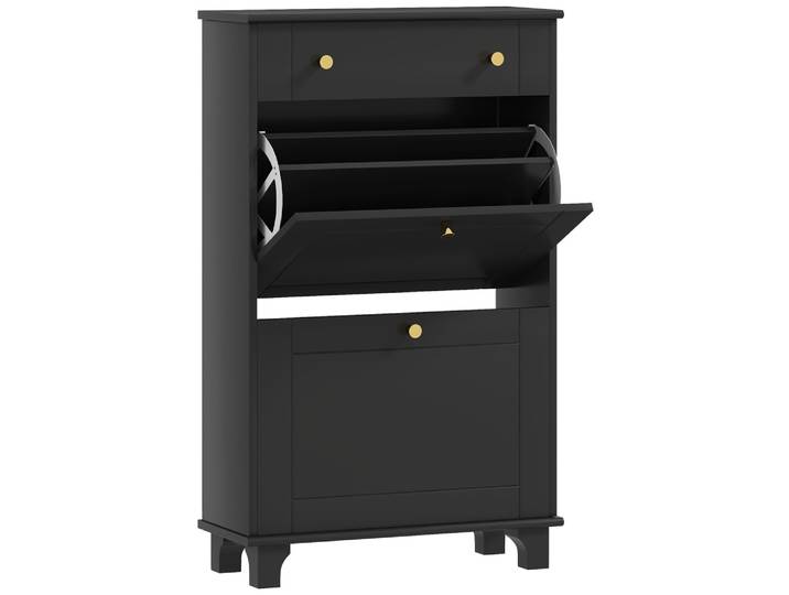 Meuble chaussure entrée étroit avec tiroirs noir