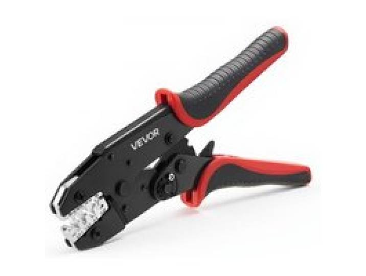 VEVOR Pince à Sertir 0,25 à 6 mm², Pince à Cliquet pour Cosses de Câbles Électriques, avec Graduations Métriques et AWG, Système de Déverrouillage Rapide, Pression Réglable pour Divers Types de Bornes