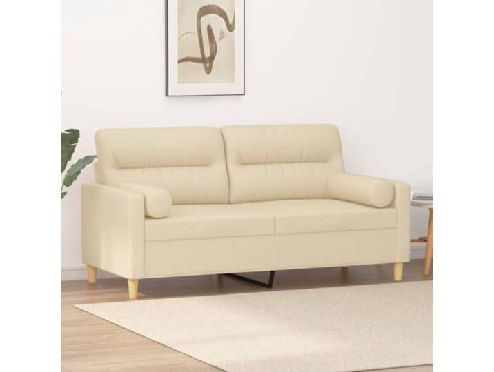 HEFZGDB Modernes 2-Sitzer-Sofa mit Zierkissen in Creme, 140 cm Breite, strapazierfähiger Stoff, Robustes Metallgestell, abnehmbare Bezüge, komfortable Polsterung für Entspannung