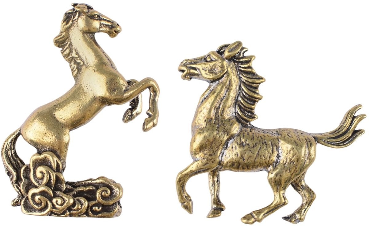 Solidchoice Messing Paard Standbeeld - Mini Decoratieve Chinese Dierenriem Sculptuur
