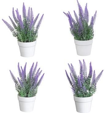 Nearly Natural 8-in Artificial Lavender Plant in White Pot - Set of 4