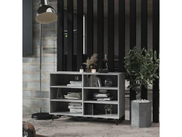 RJPLMFV Anrichte Sonoma, grau, 103,5 x 35 x 70 cm, Holz, Technik 6 Regale, Füße aus Metall, industrieller Stil, Aufbewahrung für Bücher und Dekoration